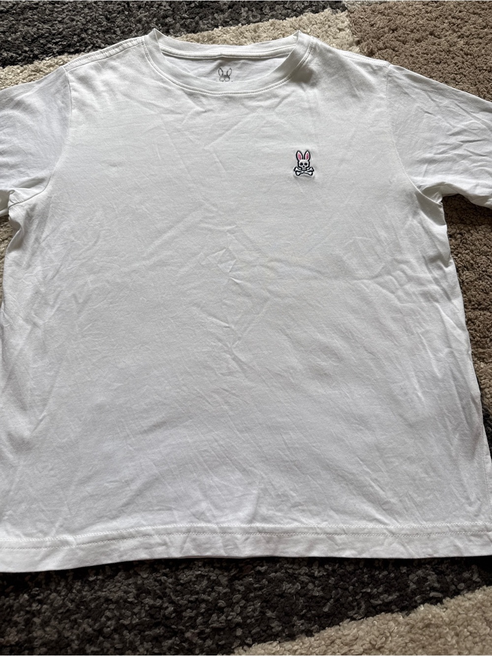 Psycho Bunny White Cotton Tee with Bunny Logo Print- Medium 10/12